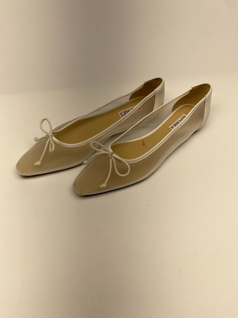 Badgley Mischika Womens Cam Pointed Toe White Mesh Leather Flats with Bow Sz 10